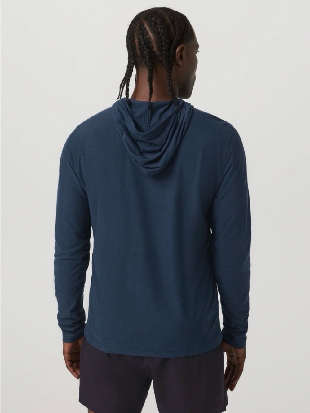 Vuori Strato Tech Hoodie Lightweight Long Sleeve in Navy Heather - Picture 4 of 8